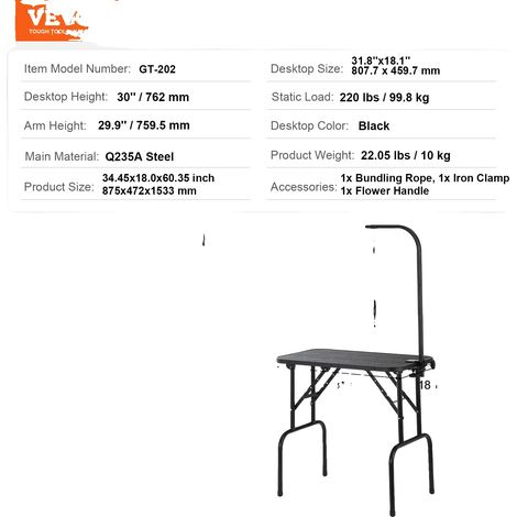 Table de toilettage pour animaux, bras réglables, design pliable, 32inch un bras (1/2)