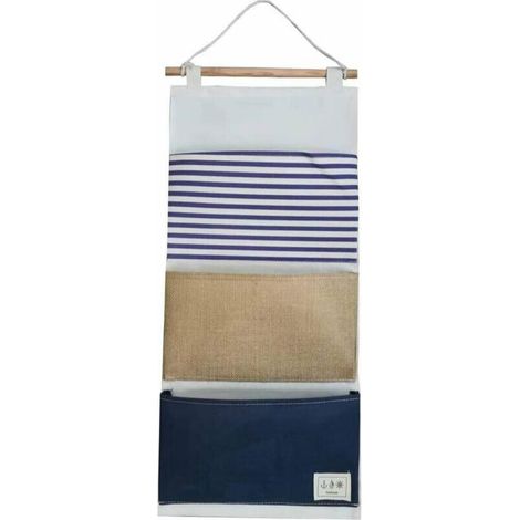 NALOOKAMIC Sac de rangement multifonctionnel à coutures rayées - 29,5 (L) x 16 (H) cm/compartiment, 3 compartiments, 30 (L) x 65 (H) cm, bleu, 1pc (1/4)