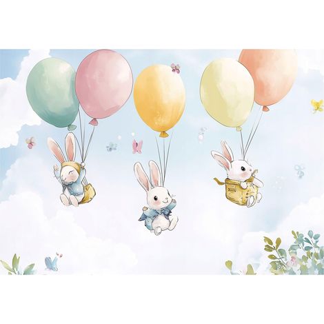 Papier peint mural lapins nuages fille intissé grand format design intérieur chambre enfant pas cher 150x105 cm (1/5)