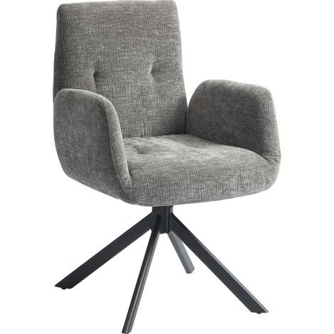 Sedia girevole lounge con braccioli, tessuto effetto lana e lino, grigio scuro (1/5)