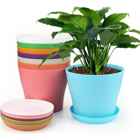 8er Set Blumentöpfe 17cm mit Untersetzern, Kunststoff, Mehrfarbig (1/5)
