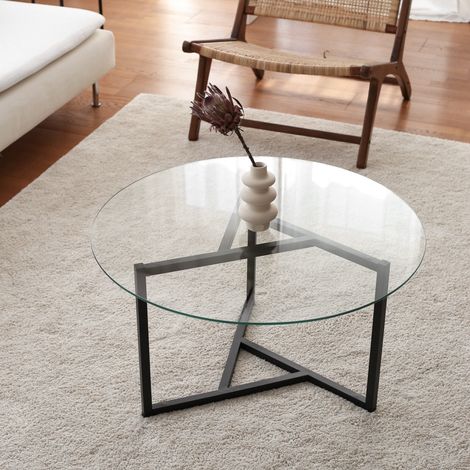 Runder Glastisch 75 cm - Schwarzes Metallgestell