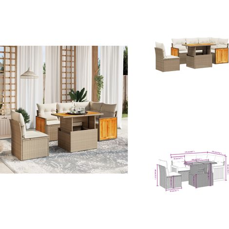 Salon de jardin avec coussins 6 pcs beige résine tressée - Ensemble Salon De Jardin - Mobilier De Jardin - Canapé Extérieur - Table De Jardin - Chaise Lounge (1/3)