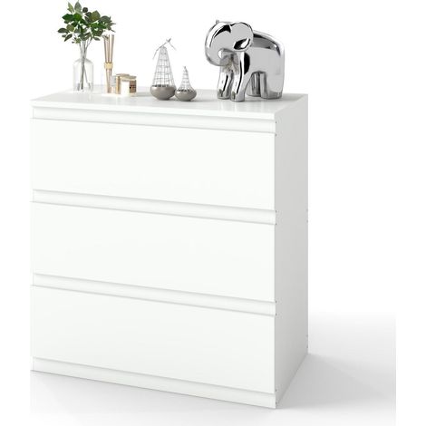 Kommode Weiß 70cm Breit mit 3 Schubladen, Sideboard Matt für Schlafzimmer & Wohnzimmer (1/5)