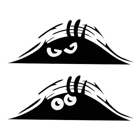 2 pegatinas para coche con ojos aterradores, monstruo que mira fijamente, elfo que mira fijamente, pegatinas negras impermeables con sonrisa enojada para parachoques de ventana de coche.