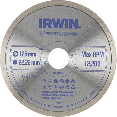 Diamond Blade Irwin 125mm x 22.23mm for Ceramic Tile Cutting – Compatible with Angle Grinders, Precision and Efficient Cutting for Floors and Walls (1/2)
