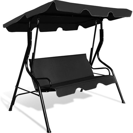 Goplus – Balancelle de jardin 3 places 170x110x153cm – Auvent réglable en polyester – Cadre en acier noir – Charge maximale élevée