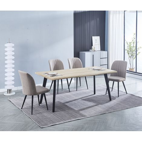 Ensemble de table à manger rectangulaire + lot de 4 chaises coloris beige -PEGANE-