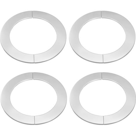 Lot de 4 brides de séparation murales de 4.88" (124mm) en acier inoxydable, rondes, auto-adhésives, avec cache-tuyau et collier de fixation pour sol, plafond, salle de bain, cuisine et toilettes. (1/5)