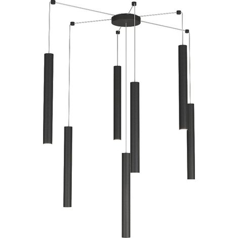 Sospensione Moderna Round Tube Metallo Nero 7 Luci Gu10 (1/4)