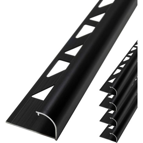 Dalsys Fliesenschiene Viertelkreisprofil Aluminium (eloxiert, Rundprofil Halbrundprofil - Schwarz 2,5m x 12,5mm, 5 Stück