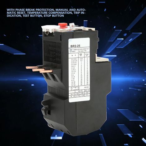 Relais thermique de surcharge BR2-25 CPN, réglage 7A-10A, protection moteur électrique, disjoncteur thermique (1/3)