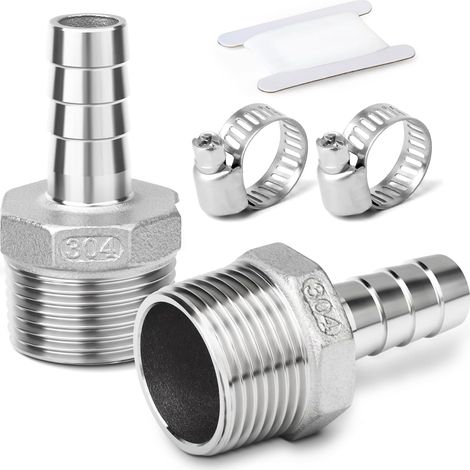 2 pièces raccords embout cannelé acier inox 304, 10 mm vers filetage mâle BSP 3/4", raccord compression eau, carburant, air - 1"M X 10MM(2PCS) (1/5)