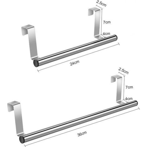 Porte-serviettes à suspendre aux portes de placard, en acier inoxydable, 1 barre de séchage, 24x4x7cm + 36x4x7cm, accessoires de cuisine et de salle de bain sans perçage (2 pièces) (1/4)