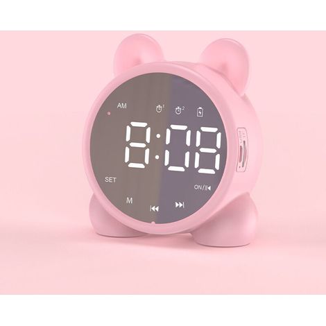 Sveglia digitale a LED per bambini con luce notturna, funzione snooze e volume regolabile – Rosa, ricaricabile tramite USB