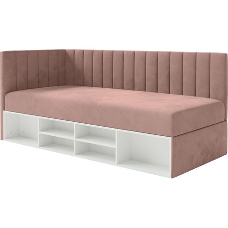 Selsey Ventrio - Jugendbett linksseitig mit Regalen, Easy-Clean-Samtbezug, hellrosa (1/5)