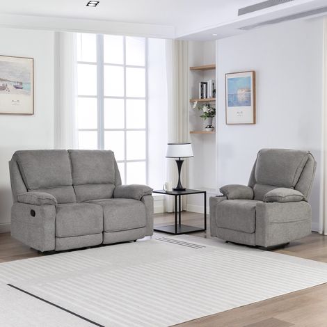SYDNEY 1+2 SEATER FABRIC MANUAL RECLINER SOFA SET GREY (1/5)