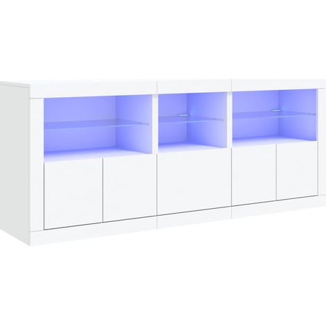 Credenza cassettiera armadio ripostiglio organizer cucina soggiorno soggiorno con luci a LED 162 x 37 x 67 cm Bianco 020029832