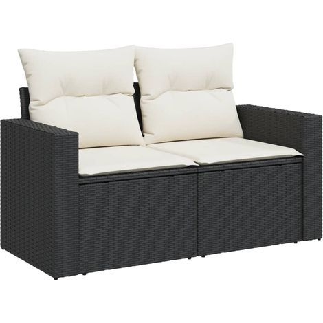 Maison Exclusive - Divano da Giardino con Cuscini a 2 Posti Nero in Polyrattan