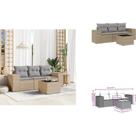 Salon de jardin avec coussins 4 pcs beige résine tressée - Ensemble Salon De Jardin - Meuble De Jardin - Résine Tressée - Rotin Synthétique - Mobilier D'extérieur (1/3)