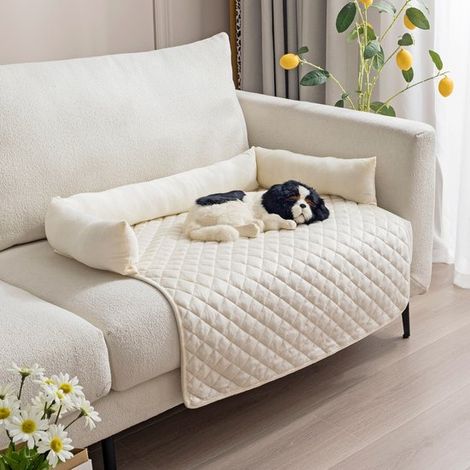 Couverture pour chien avec appui-tête, panier moelleux, tapis pour animaux, protège-canapé, lavable, antidérapant, matelas rembourré double face pour chats et chiens, 90 (1/5)