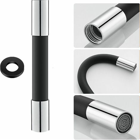 Tuyau d'extension de robinet à 360 degrés, tuyau d'extension en silicone avec joint étanche, tuyau d'extension flexible de robinet de 20 cm noir. (1/5)