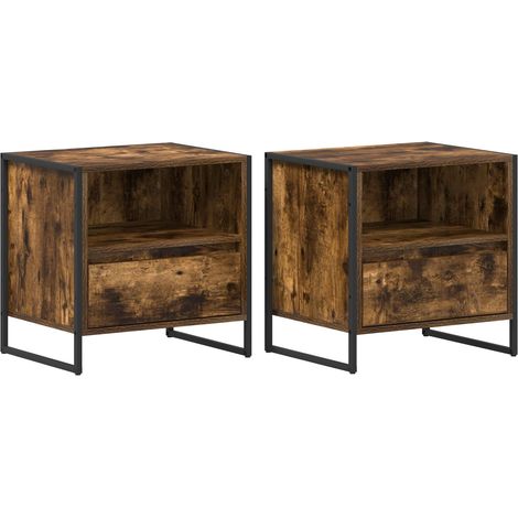 Maison Exclusive - Mesa de Noche con cajón 2 pcs Roble Humo 50 x