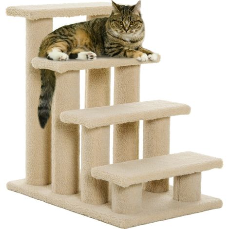 Tiertreppe Hunde Katzen 4-Stufen Plüsch Beige 63,5X43X60Cm