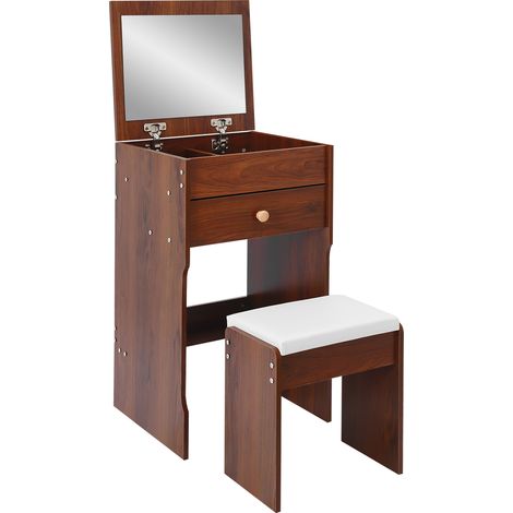 Coiffeuse avec miroir et tabouret, coiffeuse de maquillage pour chambre à coucher, couleur noyer noir (1/5)