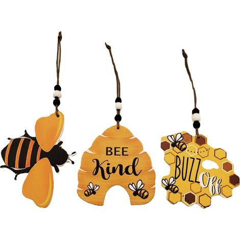 Ensemble de 6 décorations d'abeilles, 3 modèles en bois, convenant aux sapins de Noël et aux décorations suspendues à la maison. (1/5)