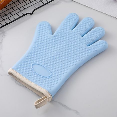 Hitzebeständige Küchenhandschuhe, doppelwandige Silikon-Küchenhandschuhe, Silikon-Küchenzangen, dicke Silikon- und Baumwoll-Küchenhandschuhe mit Fingern, geeignet für Backofen, Mikrowelle, Grill und K
