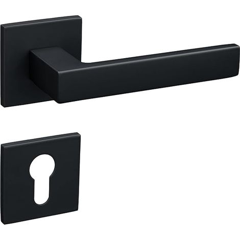door handles matt black door handles pz profile cylinder door handles for interior doors door handle for bedroom door with square rosette aluminum L shape (1/5)