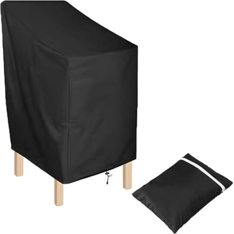 Housse Chaise Jardin Exterieur en Tissu Oxford, 64 x 64 x 120/70 cm, Noir, Imperméable, Résistant aux Intempéries, Facile à Nettoyer, Coupe-vent, Pour Chaises de Jardin et de Balcon (1/5)