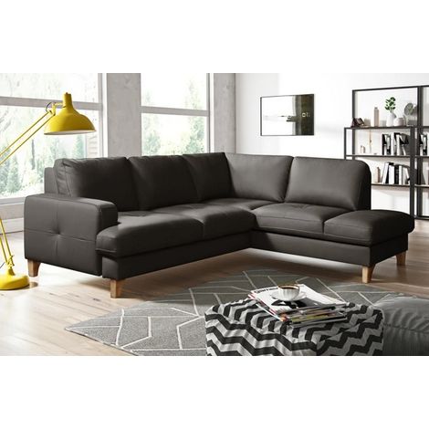 Canapé d'angle convertible en cuir italien de luxe 4/5 places avec coffre, FARELI, chocolat, angle droit (1/5)