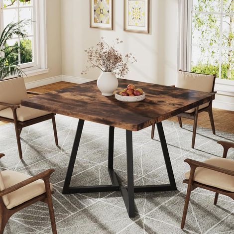 Tribesigns Dining Table for 4, industrial style, sturdy metal frame, 80 x 80 x 75 cm kitchen table for dining room, living room, apartment (Brown & Black)