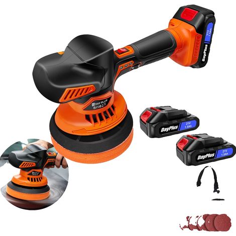 Pulidora de coches, diseño inalámbrico, velocidad regulable, color naranja. (1/2)
