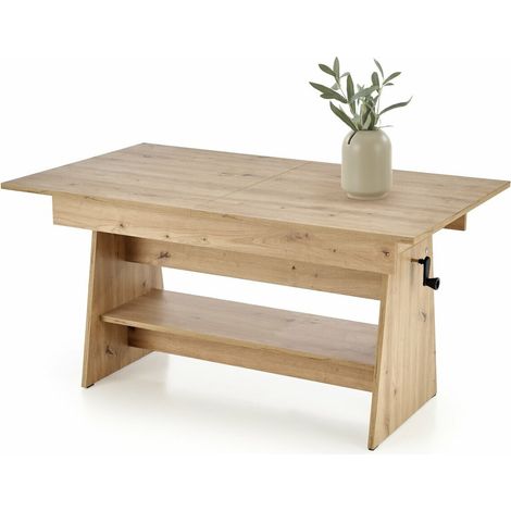 Mesa de centro convertible Houston 1927, Roble Artisan, 61x70x120cm, Diámetro: 0, Aglomerado laminado, Angular