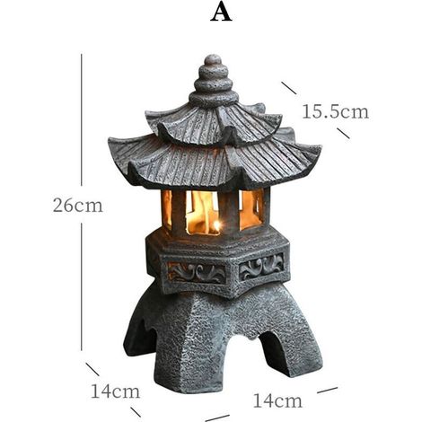 Statue lanterne pagode solaire 26x14x14 cm – LED chaude, panneau intégré – Décoration jardin vintage pour massif ou entrée