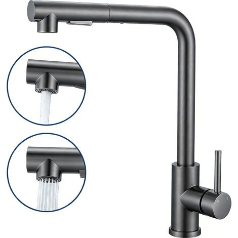 AICA Küchenarmatur Hochdruck Wasserhahn mit Brause Ausziehbar 360° Mischbatterie Spültischarmatur Gunmetal Grey