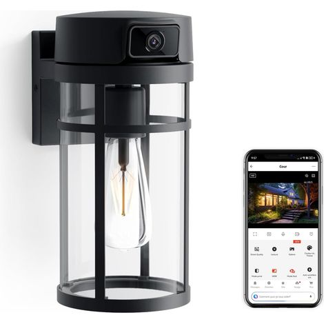 Applique murale extérieure avec caméra, lampe extérieure avec détecteur de mouvement Wi-Fi, lampe murale pour terrasse, caméra de surveillance, ampoule E27, pour garage, balcon, cour, jardin, patio (1/5)