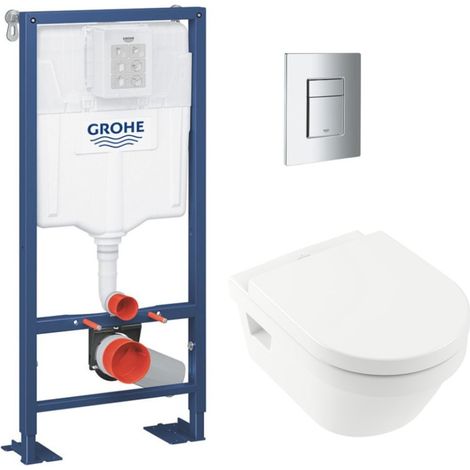 Grohe SOLIDO Pack Bâti-support + Cuvette sans bride + Abattant + Plaque chrome (AUTOPORTANT-ARCHI4-1) (1/4)
