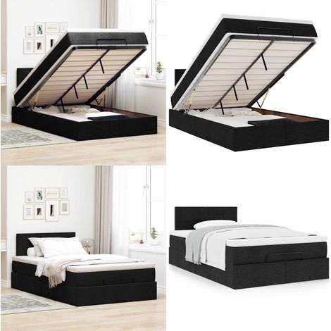 vidaXL Lit ottoman avec matelas noir 120x190 cm tissu (1/5)