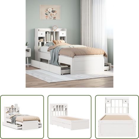Sommier à lattes - Lit bibliothèque sans matelas blanc 75x190cm bois de pin massif (1/5)