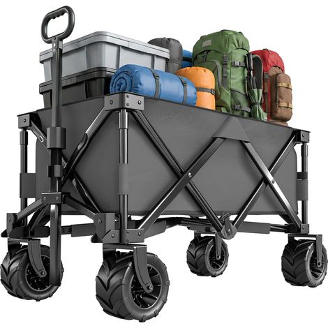 Chariot de jardin, charge maximale 70 kg, poignée télescopique, métal et tissu Oxford, 108 x 55 cm, gris (1/5)