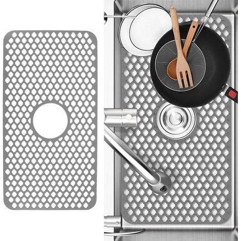 Große, perforierte Wärmedämmmatte, Spülbeckenmatte, rutschfeste Tischmatte, multifunktionale Silikon-Spülbeckenmatte, Abtropfgitter, grau (1/5)