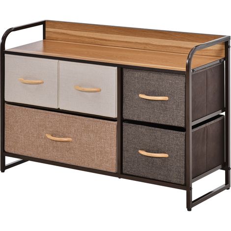 Commode Meuble de Rangement 5 tiroirs en Tissu 87,5 x 29 x 58 cm Marron et Beige