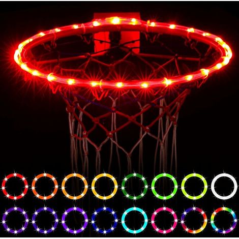 Lumières de panier de basket-ball, lumière LED de jante de basket-ball télécommandée, 16 changements de couleur par vous-même, étanche, super lumineux pour jouer la nuit à l'extérieur, bon cadeau pour (1/4)