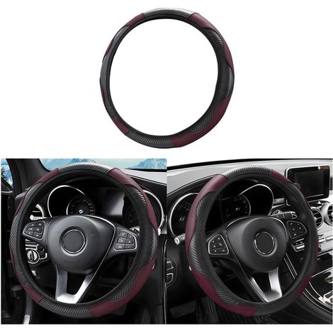 Couvre Volant Voiture Universel Antidérapant Diamètre 37-38cm Cuir Voiture Bordeaux (1/5)
