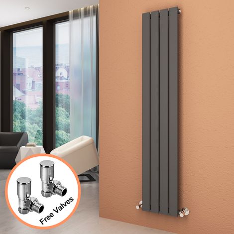 ELEGANT Anthracite Vertical Radiator Flat Panel 1600x304mm Designer Heater with Angled Radiator Valves (1/5)