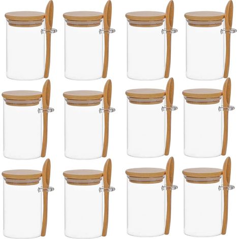 (10 oz - 12 pièces) Pots à sucre en verre avec couvercles et cuillères en bambou (1/5)